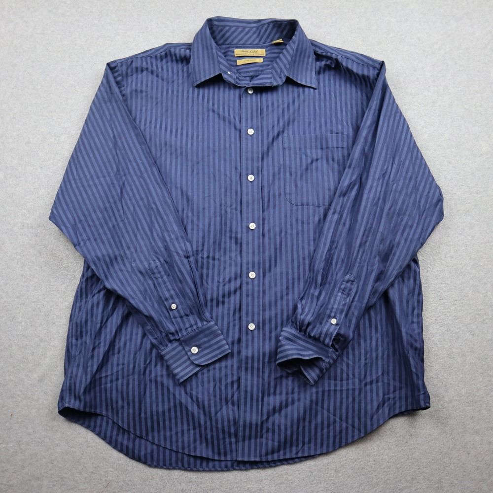 Roundtree & Yorke Button Down Mens XL Gold Label Blue Striped Non-Iron Cotton